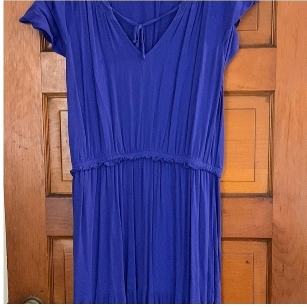 Old Navy Blue Dress Short Sleeve‎ Casual Tie Neck Womens Size L